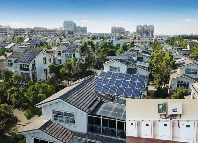 Modern lithium-ion battery storage unit with digital display panel and sleek housing